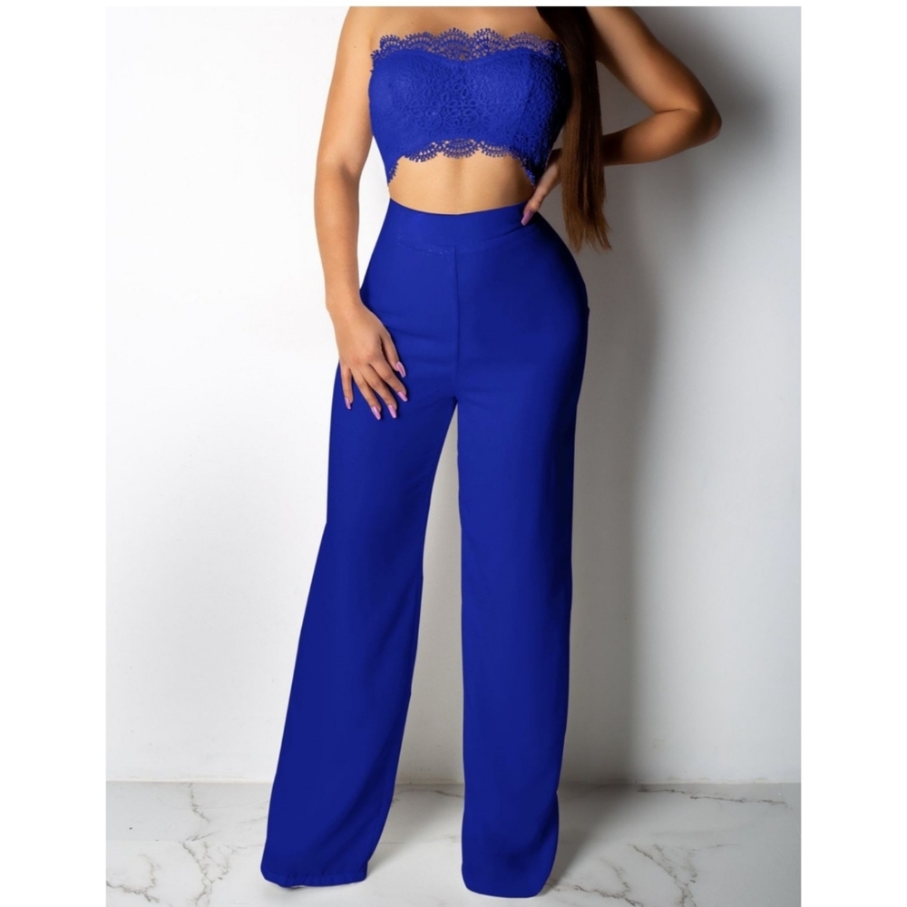 Sexy One Piece Off Shoulder High Waist Wide Leg Pants Lace Chest Wrap Jumpsuit